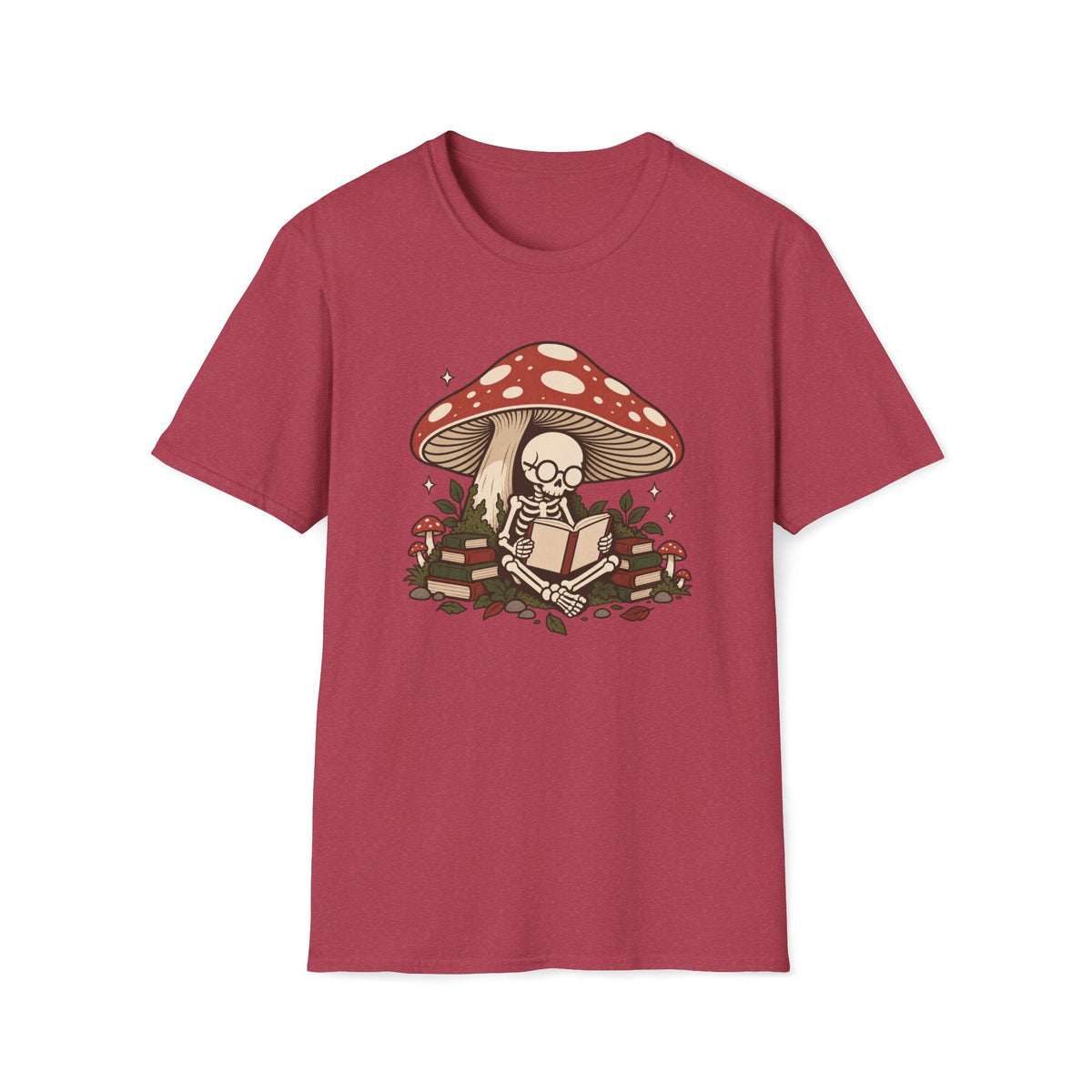 Skeleton Reading Mushroom T-Shirt