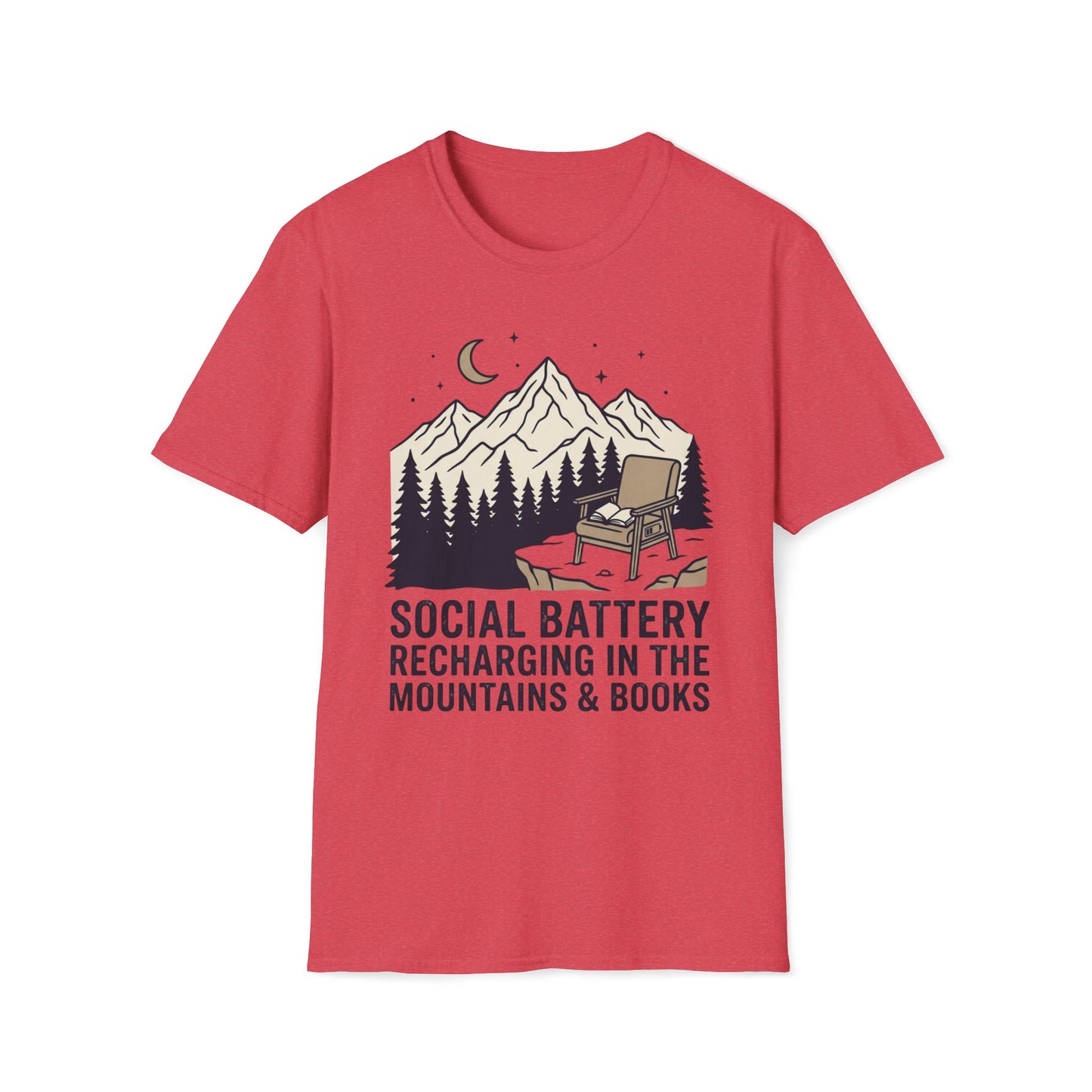 Social Battery Mountain & Books T-Shirt