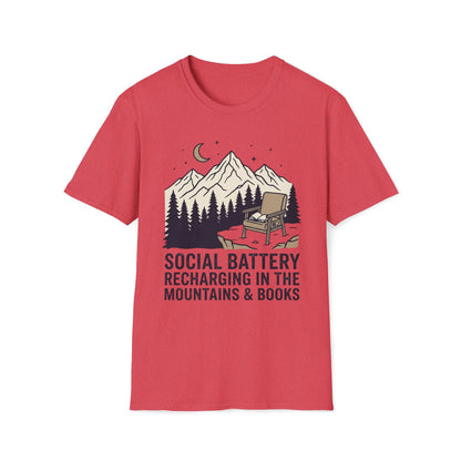 Social Battery Mountain & Books T-Shirt