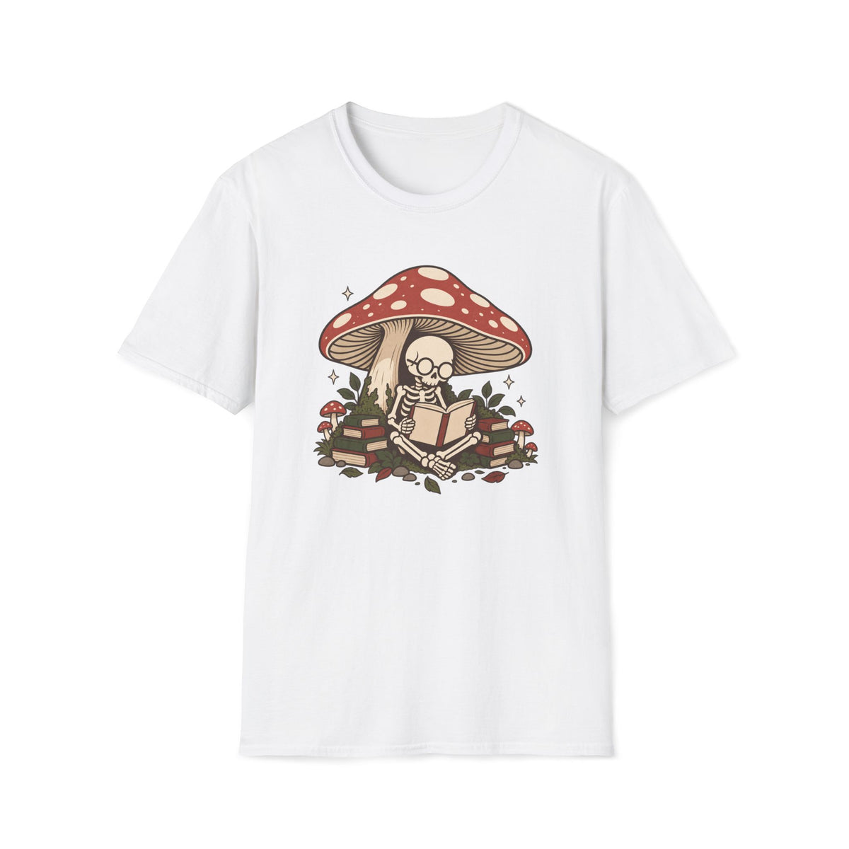 Skeleton Reading Mushroom T-Shirt
