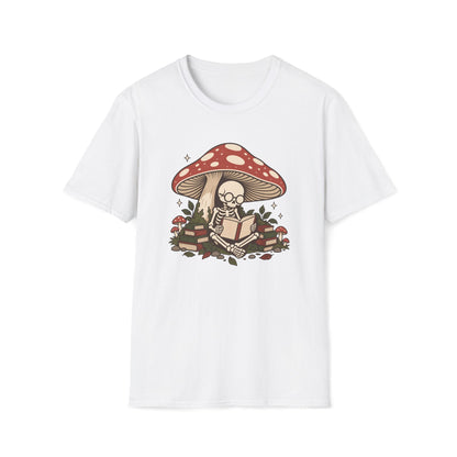 Skeleton Reading Mushroom T-Shirt