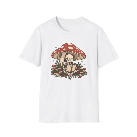 Skeleton Reading Mushroom T-Shirt
