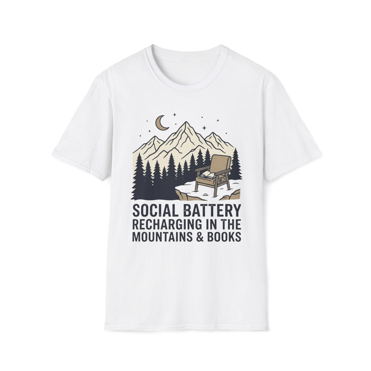 Social Battery Mountain & Books T-Shirt
