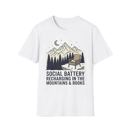 Social Battery Mountain & Books T-Shirt