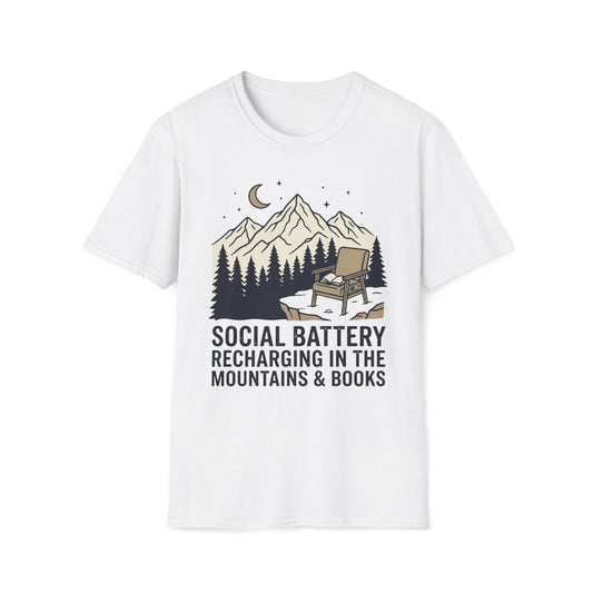 Social Battery Mountain & Books T-Shirt