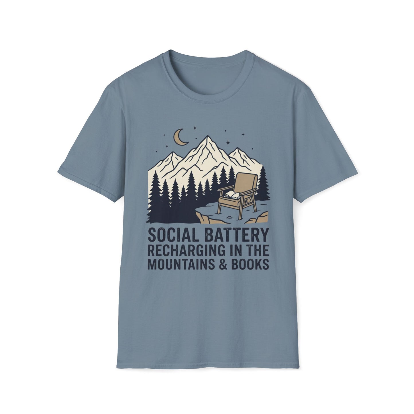 Social Battery Mountain & Books T-Shirt