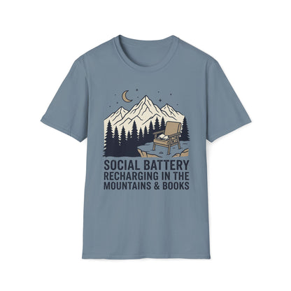 Social Battery Mountain & Books T-Shirt