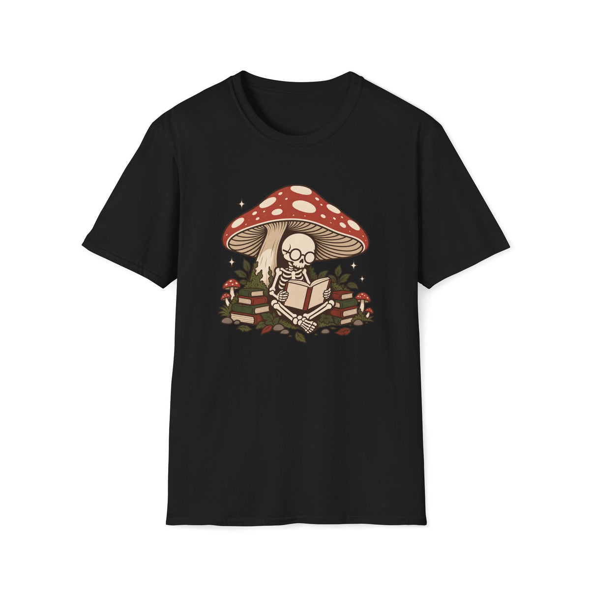 Skeleton Reading Mushroom T-Shirt