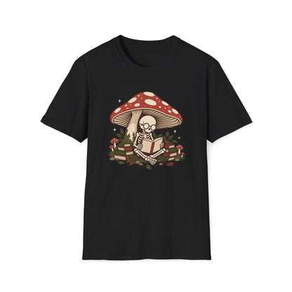Skeleton Reading Mushroom T-Shirt