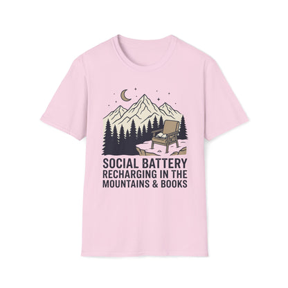 Social Battery Mountain & Books T-Shirt