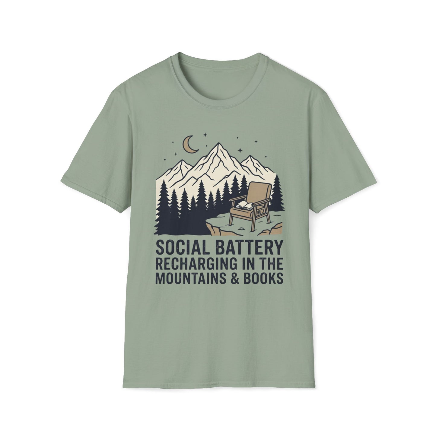 Social Battery Mountain & Books T-Shirt