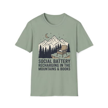 Social Battery Mountain & Books T-Shirt