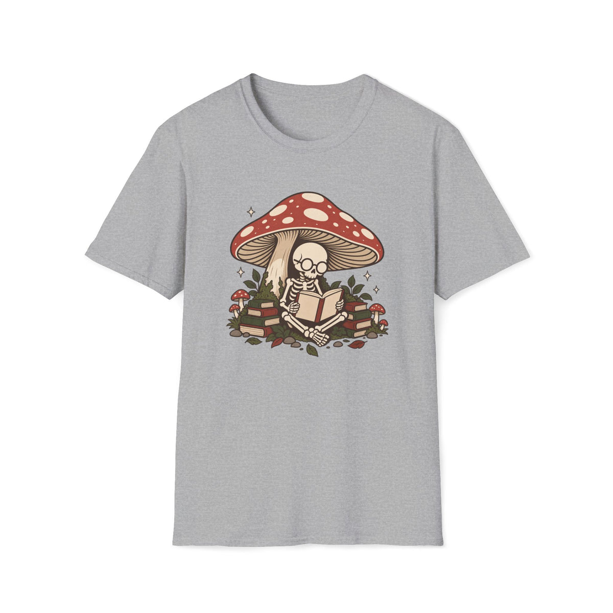 Skeleton Reading Mushroom T-Shirt