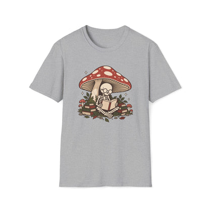 Skeleton Reading Mushroom T-Shirt