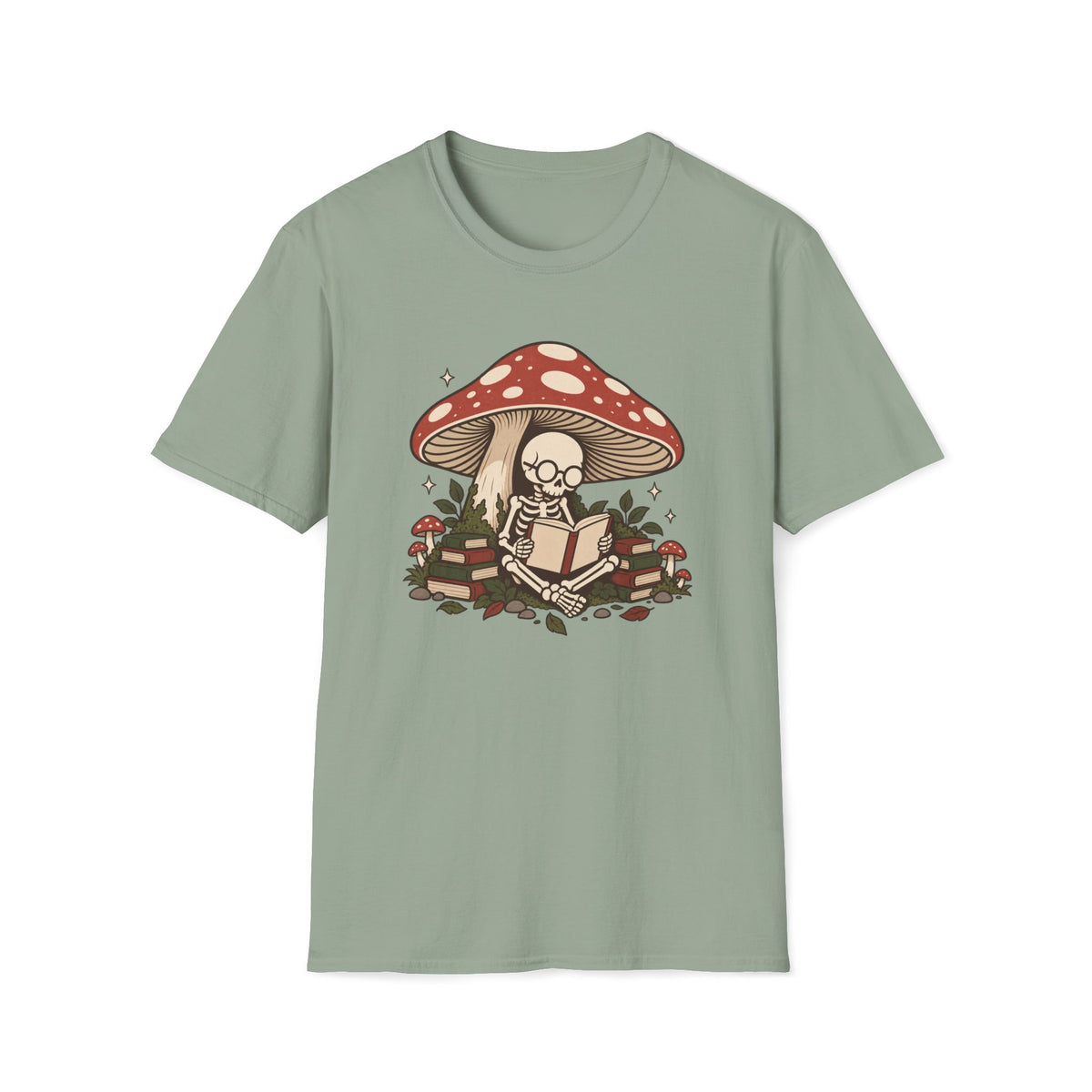 Skeleton Reading Mushroom T-Shirt