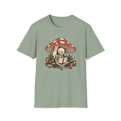 Skeleton Reading Mushroom T-Shirt