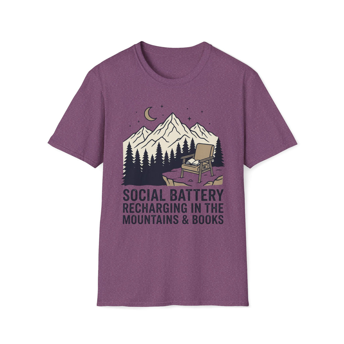 Social Battery Mountain & Books T-Shirt
