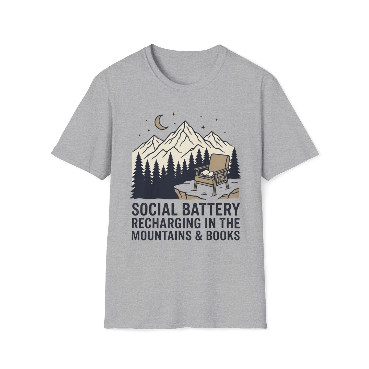 Social Battery Mountain & Books T-Shirt